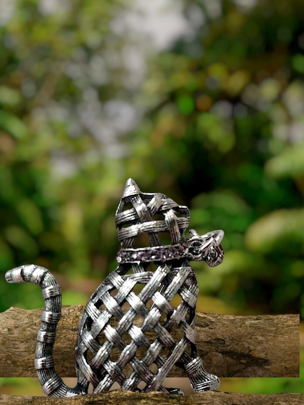 Woven Metal Cat Brooch